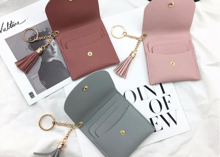 Fashion Women Wallet Short Leather Mini Casual ID Card Holders Bags Ladies Coin Clutch Tassel Bag(Dark Pink) - free shipping - PMC TechLife - Order now!