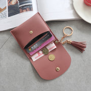 Fashion Women Wallet Short Leather Mini Casual ID Card Holders Bags Ladies Coin Clutch Tassel Bag(Pink)