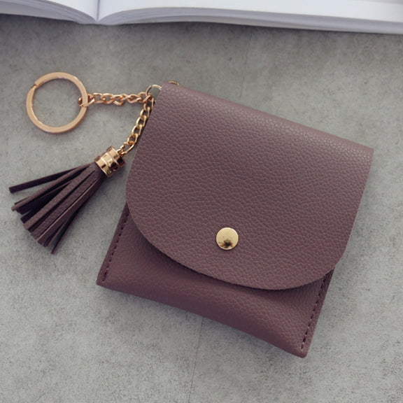 Fashion Women Wallet Short Leather Mini Casual ID Card Holders Bags Ladies Coin Clutch Tassel Bag(Pink)