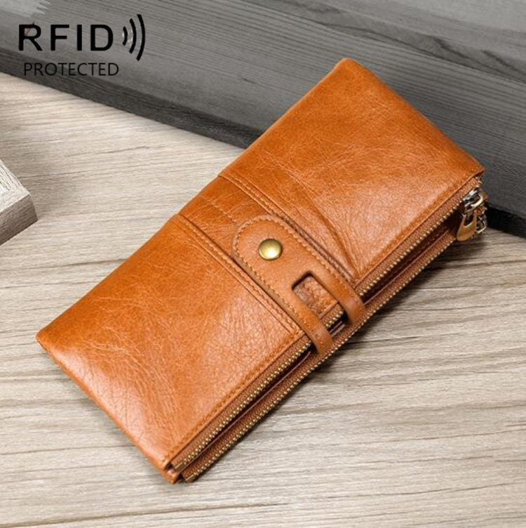 Ladies Genuine Leather Long Wallet Anti-theft Card Bag Multifunctional Clutch Bag(Brown) - free shipping - PMC Jewellery - Order now!