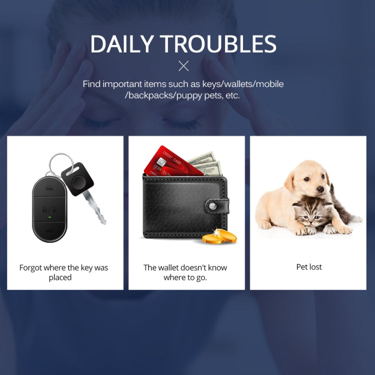 Keyfinder Wallet Dog Cat kids GPS locator anti lost keychain Smart Search Bluetooth Tracker Tag(Black) - free shipping - PMC Jewellery - Order now!