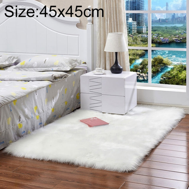 Luxury Rectangle Square Soft Artificial Wool Sheepskin Fluffy Rug Fur Carpet, Size:45x45cm(White)