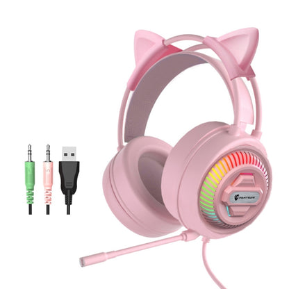 PANTSAN PSH-400 USB Computer Head-Mounted Luminous RGB Wired Headset, Specification:3.5mm Pink+Cat Ear - Multimedia Headset by PANTSAN | Online Shopping South Africa | PMC Jewellery | Buy Now Pay Later Mobicred