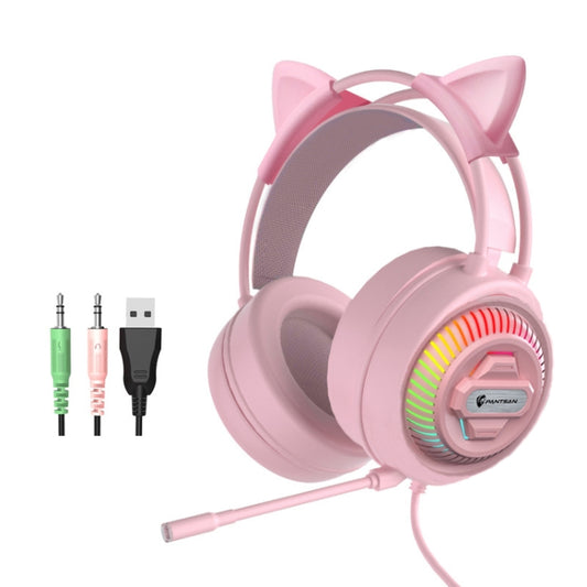 PANTSAN PSH-400 USB Computer Head-Mounted Luminous RGB Wired Headset, Specification:3.5mm Pink+Cat Ear - Multimedia Headset by PANTSAN | Online Shopping South Africa | PMC Jewellery | Buy Now Pay Later Mobicred