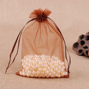100 PCS Gift Bags Jewelry Organza Bag Wedding Birthday Party Drawable Pouches, Gift Bag Size:13X18cm(Coffee)