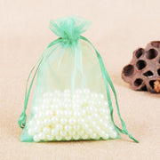 100 PCS Gift Bags Jewelry Organza Bag Wedding Birthday Party Drawable Pouches, Gift Bag Size:13X18cm(Light Green)