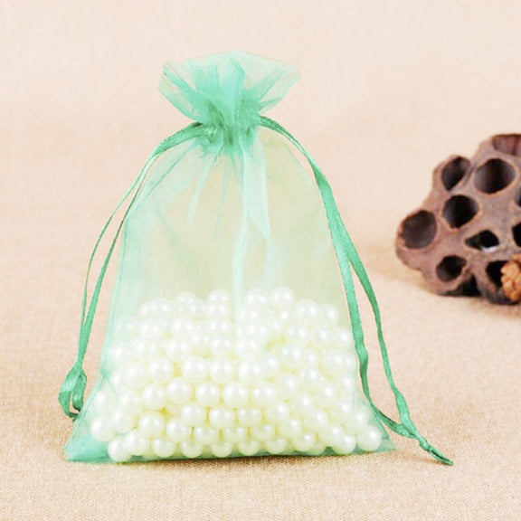 100 PCS Gift Bags Jewelry Organza Bag Wedding Birthday Party Drawable Pouches, Gift Bag Size:13X18cm(Light Green)