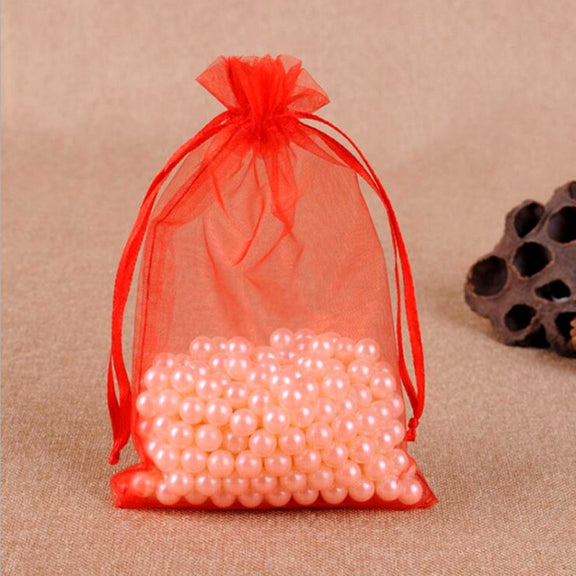 100 PCS Gift Bags Jewelry Organza Bag Wedding Birthday Party Drawable Pouches, Gift Bag Size:20x30cm(Red)