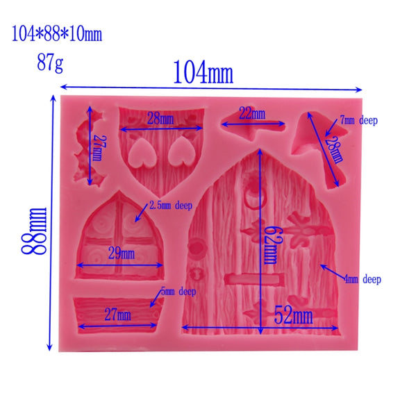2 PCS Cartoon House Wooden Window Shape Silicone Candy Mold Fairy Tale Cake Decorating Tool
