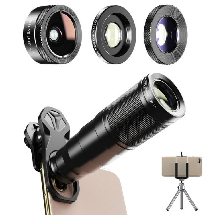 APEXEL APL-22X105 4 in 1 Metal 22X Telephoto + Fisheye + Wide Angle + Macro Starlight Polarization Universal External Mobile Phone Lens Set - free shipping - PMC Jewellery - Order now!