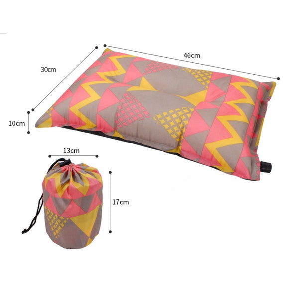 Portable Ethnic Style Automatic Inflatable Pillows Outdoor Camping Tent Camping Equipment Car Travel Pillows(Gray Blue Print)