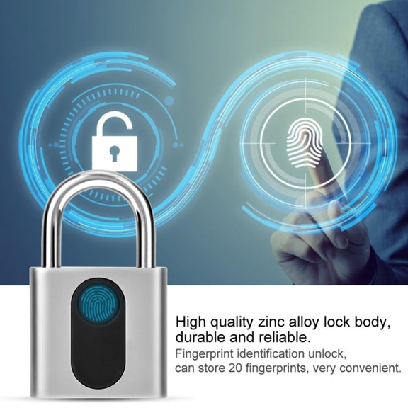 USB Rechargeable Door Lock Fingerprint Padlock Quick Unlock Security Keyless Smart Metal Lock