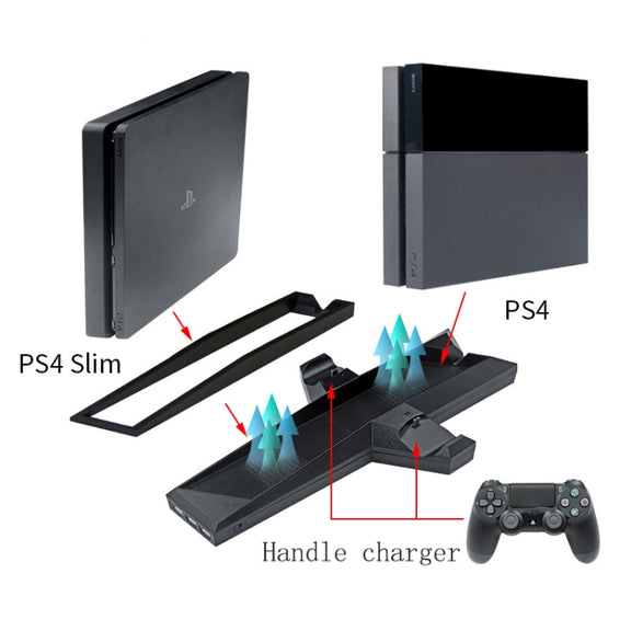 Game Console Radiator And Dual Handle Charging Base For PS4 / PS4 Slim(Black)