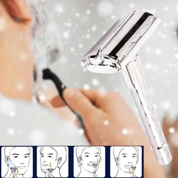 2 PCS Adjustable Safety Classic Stainless Steel Razor Men Safety Double Edge Blade Shaving