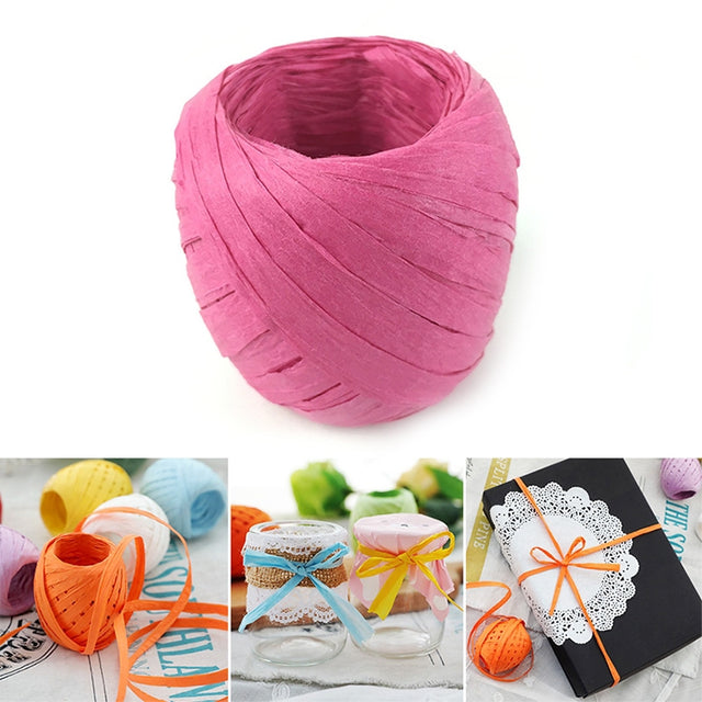 20M Paper Rope Raffia Ribbon Natural Lace Rope Gift Box Wrapping DIY Decoration(Pink)