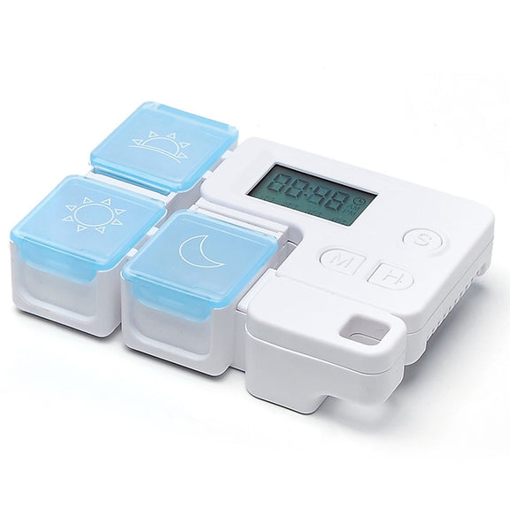 Portable Intelligent Plastic Storage Box Electronic Timing Reminder Medicine Boxes(Sky Blue)