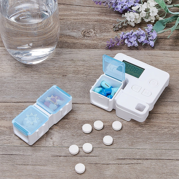 Portable Intelligent Plastic Storage Box Electronic Timing Reminder Medicine Boxes(Sky Blue)