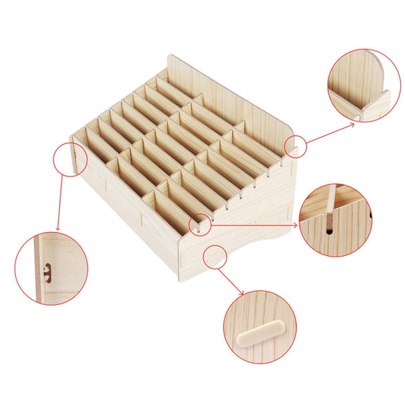 White Oak 24 Grid  Wooden Conference Classroom Mobile Phone Organizer Desktop Storage Box