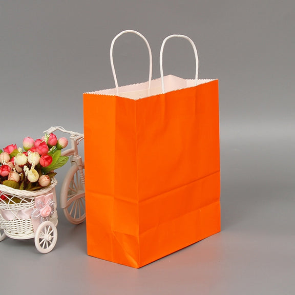 10 PCS Elegant Kraft Paper Bag With Handles for Wedding/Birthday Party/Jewelry/Clothes, Size:22x27x11cm(Orange)