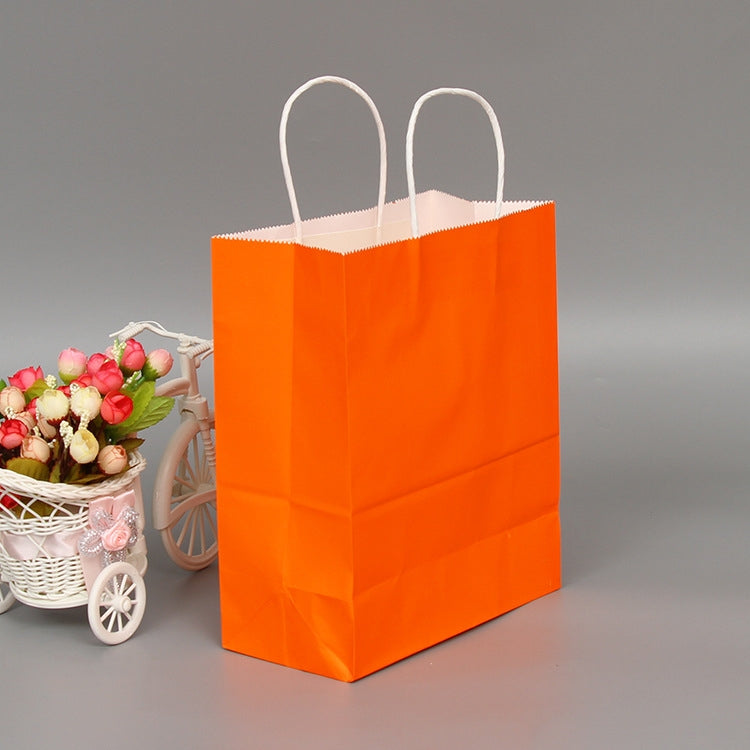 10 PCS Elegant Kraft Paper Bag With Handles for Wedding/Birthday Party/Jewelry/Clothes, Size:22x27x11cm(Orange)