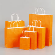 10 PCS Elegant Kraft Paper Bag With Handles for Wedding/Birthday Party/Jewelry/Clothes, Size:22x27x11cm(Orange)