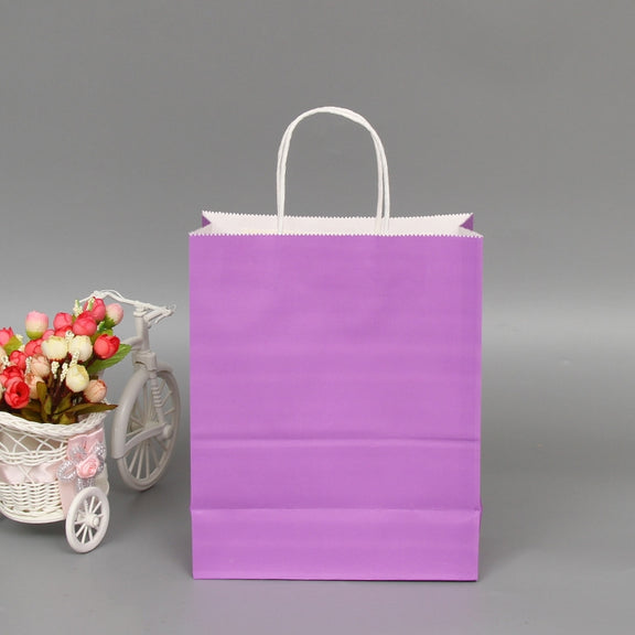 10 PCS Elegant Kraft Paper Bag With Handles for Wedding/Birthday Party/Jewelry/Clothes, Size:26x33x12cm(Purple)