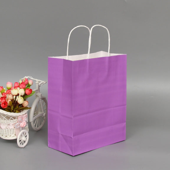 10 PCS Elegant Kraft Paper Bag With Handles for Wedding/Birthday Party/Jewelry/Clothes, Size:26x33x12cm(Purple)