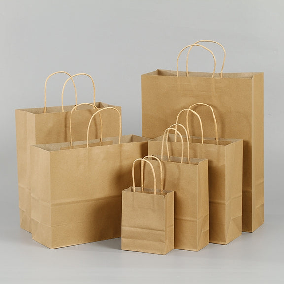 10 PCS Elegant Kraft Paper Bag With Handles for Wedding/Birthday Party/Jewelry/Clothes, Size:32x25x11cm(Yellow Kraft)