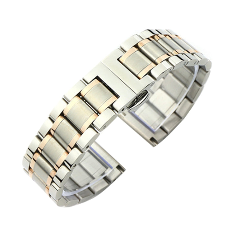 24mm Steel Bracelet Butterfly Buckle Five Beads Unisex Stainless Steel Solid Watch Strap, Color:Intermediate Rose Gold - Watch Bands by PMC TechLife | Online Shopping South Africa | PMC TechLife