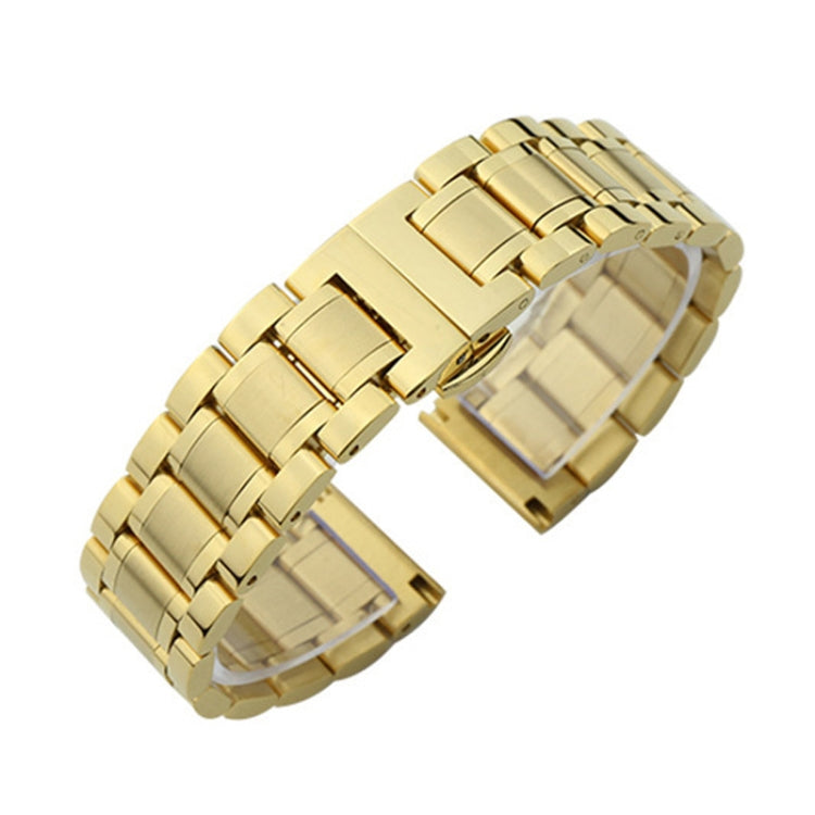 22mm Steel Bracelet Butterfly Buckle Five Beads Unisex Stainless Steel Solid Watch Strap, Color:Gold - 22mm Bands by PMC TechLife | Online Shopping South Africa | PMC TechLife