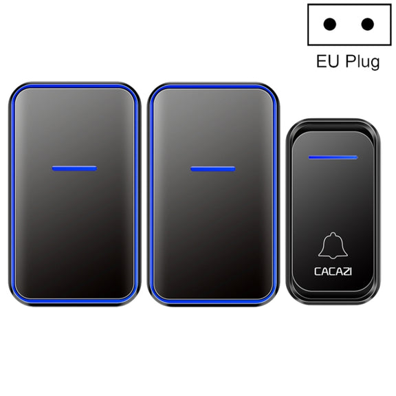 CACAZI A68-2 One to Two Wireless Remote Control Electronic Doorbell Home Smart Digital Wireless Doorbell, Style:EU Plug(Black)