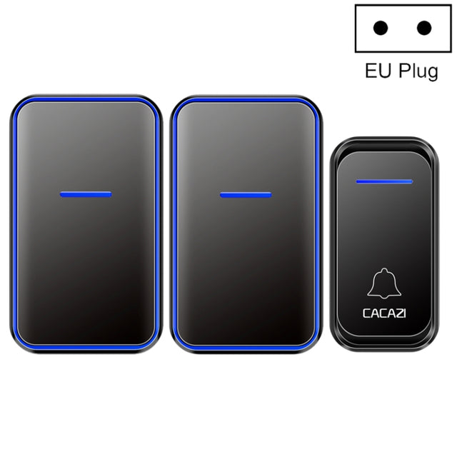 CACAZI A68-2 One to Two Wireless Remote Control Electronic Doorbell Home Smart Digital Wireless Doorbell, Style:EU Plug(Black)