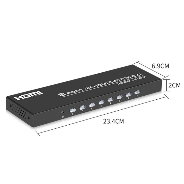 FJGEAR FJ-4K801 4K 8 In 1 Out HDMI HD Video Switcher, Plug Type:EU Plug(Black) - free shipping - PMC Jewellery - Order now!