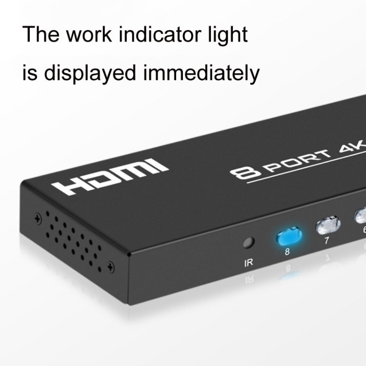 FJGEAR FJ-4K801 4K 8 In 1 Out HDMI HD Video Switcher, Plug Type:EU Plug(Black) - free shipping - PMC Jewellery - Order now!