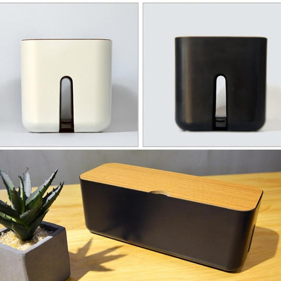 Power Cable Storage Box Case Anti-dust Charger Socket Organizer Desktop Network Line Storage Bin(White)
