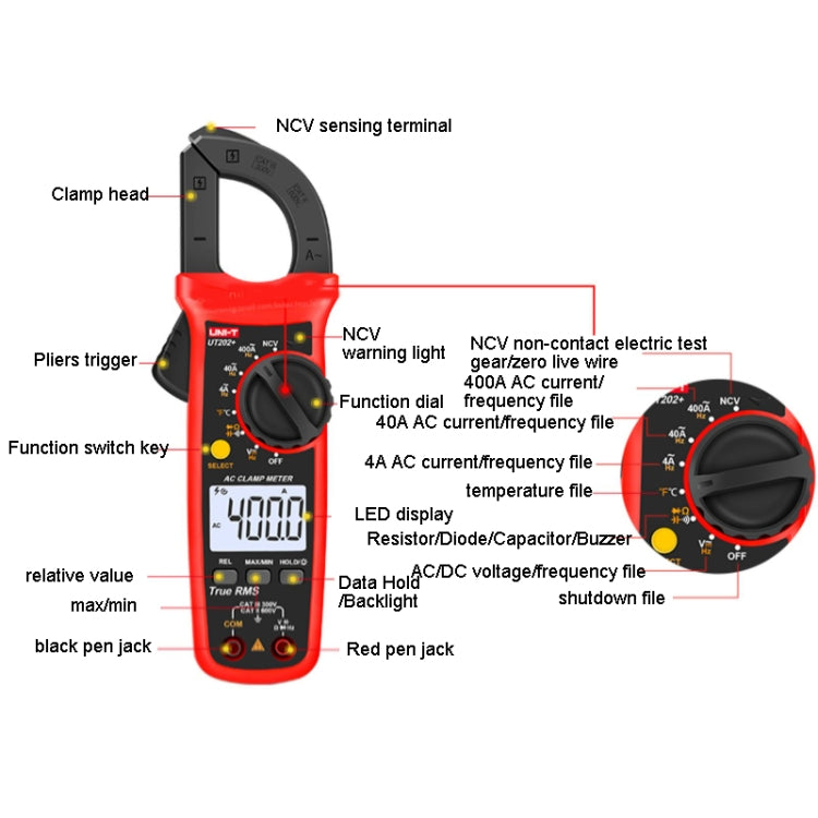 UNI-T UT202+ Digital Clamp Multimeter AC/DC Voltage Detector - free shipping - PMC Jewellery - Order now!