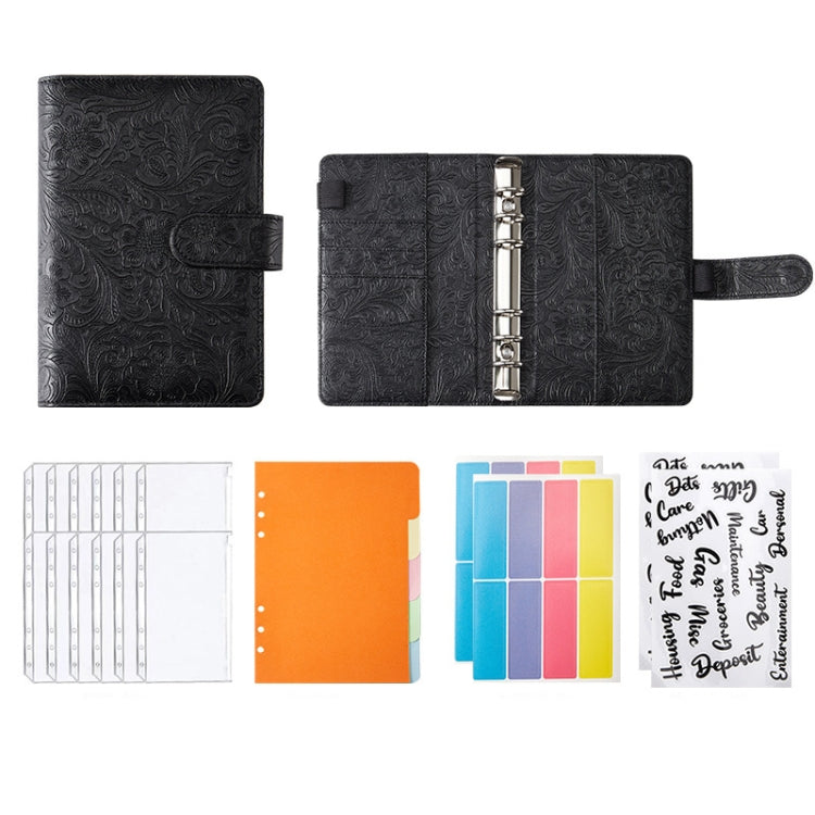 A6 YMX-007 PU Leather Budget Binder Notebook Embossed Model Handbook(Dark Black) - free shipping - PMC TechLife - Order now!