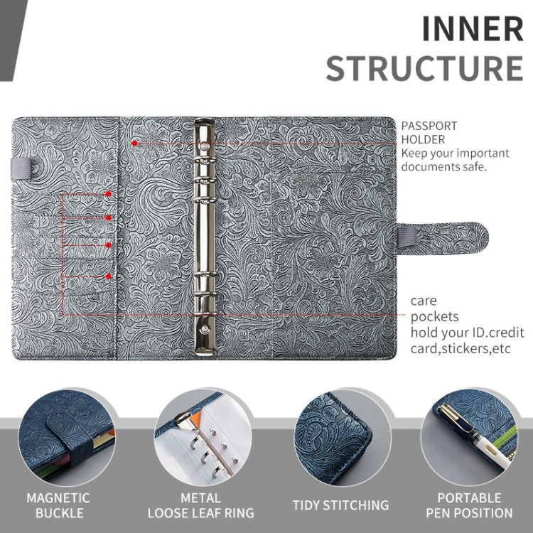 A5 YMX-007 PU Leather Budget Binder Notebook Embossed Model Handbook(Gray) - Notebooks by PMC TechLife | Online Shopping South Africa | PMC TechLife | Buy Now Pay Later Mobicred