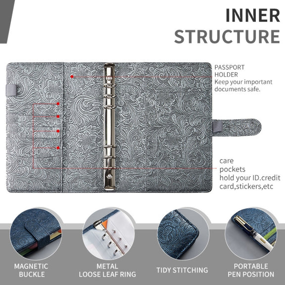 A5 YMX-007 PU Leather Budget Binder Notebook Embossed Model Handbook(Gray)