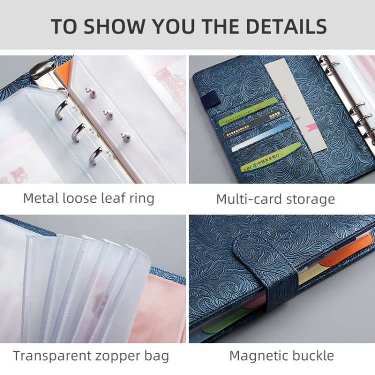 A5 YMX-007 PU Leather Budget Binder Notebook Embossed Model Handbook(Gray) - Notebooks by PMC TechLife | Online Shopping South Africa | PMC TechLife | Buy Now Pay Later Mobicred