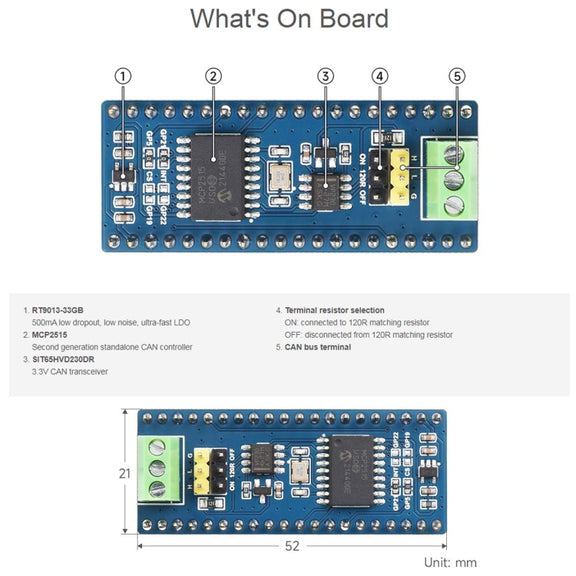 Waveshare For Raspberry Pi Pico CAN Bus Module (B),Enabling Long Range Communication Through SPI,23775
