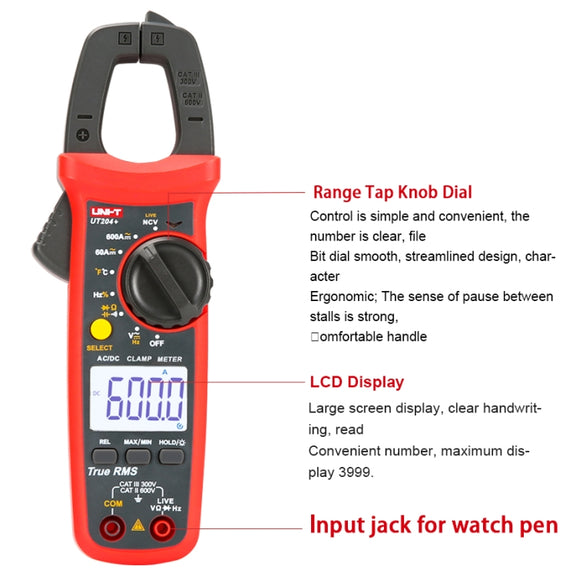 UNI-T  UT204+ 600A  Digital Clamp Meter AC DC Voltage Detector