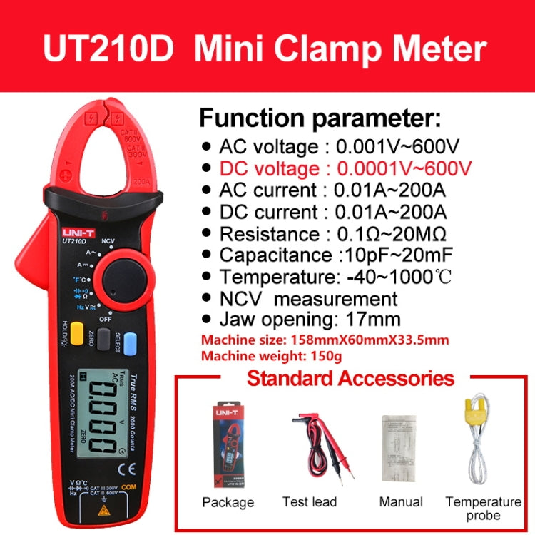 UNI-T UT210D 200A Digital Clamp Meter AC DC Voltage Detector - free shipping - PMC Jewellery - Order now!