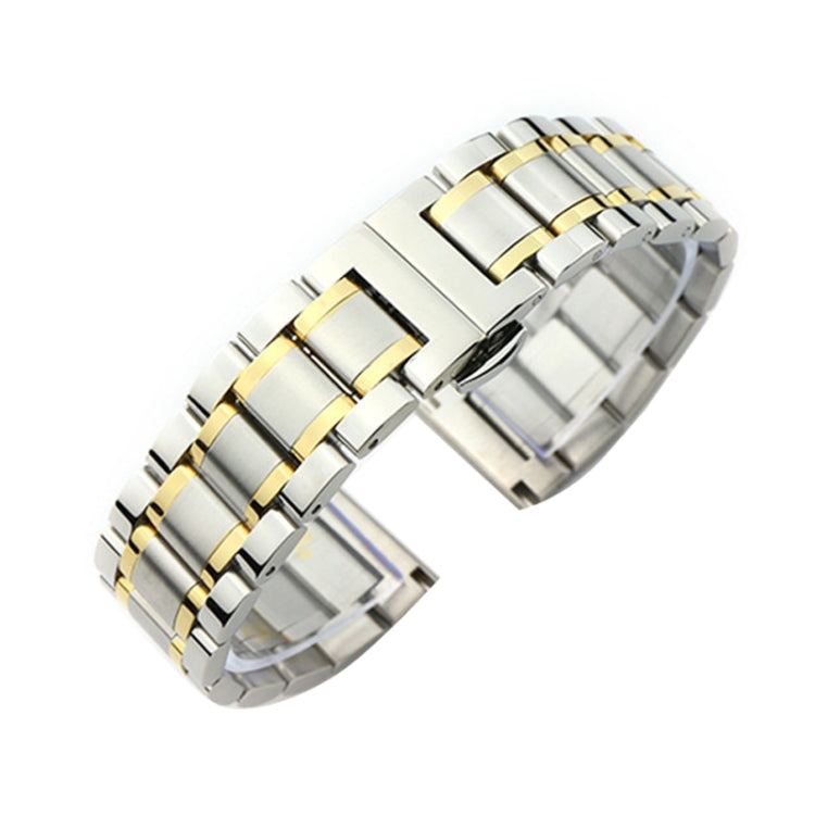 17mm Steel Bracelet Butterfly Buckle Five Beads Unisex Stainless Steel Solid Watch Strap, Color:Intermediate Gold - Watch Bands by PMC TechLife | Online Shopping South Africa | PMC TechLife
