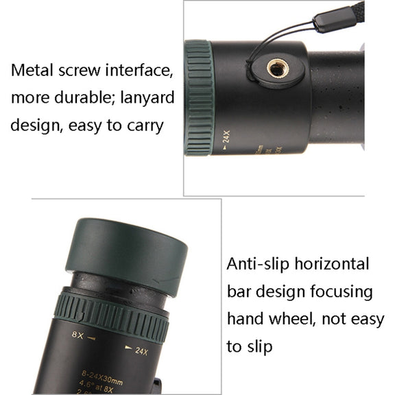 LUXUN 8-24X30 Shimmer Night Vision Single-Cylinder Variation Telescope with Phone Clip & Tripod