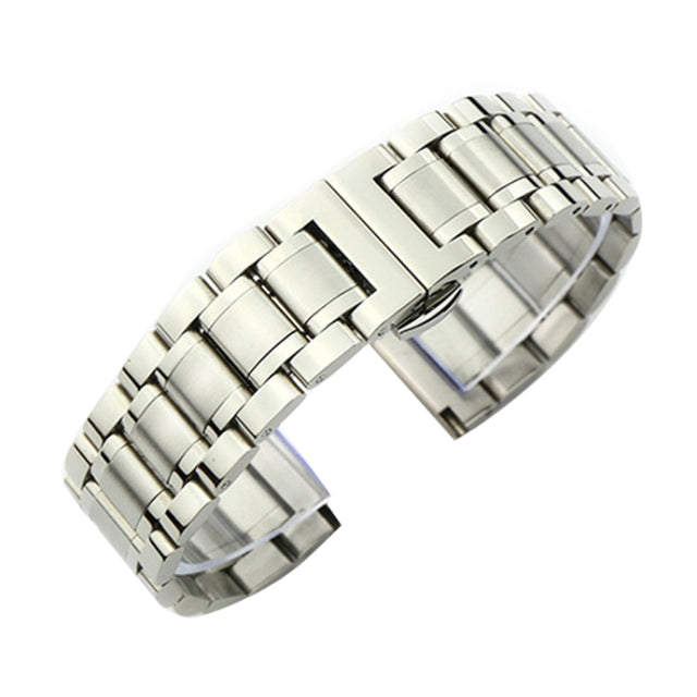 19mm Steel Bracelet Butterfly Buckle Five Beads Unisex Stainless Steel Solid Watch Strap, Color:Silver