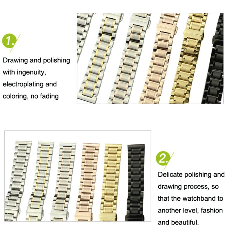19mm Steel Bracelet Butterfly Buckle Five Beads Unisex Stainless Steel Solid Watch Strap, Color:Silver