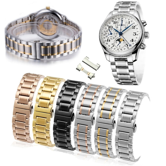 19mm Steel Bracelet Butterfly Buckle Five Beads Unisex Stainless Steel Solid Watch Strap, Color:Silver