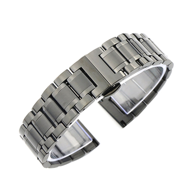 20mm Steel Bracelet Butterfly Buckle Five Beads Unisex Stainless Steel Solid Watch Strap, Color:Black