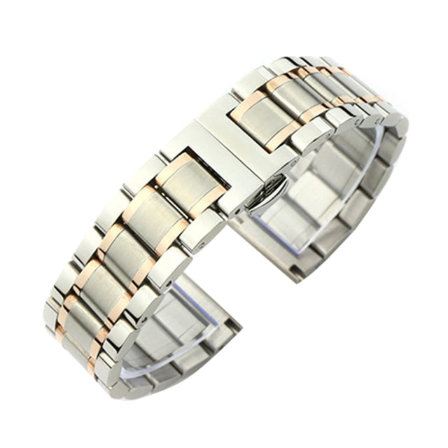 20mm Steel Bracelet Butterfly Buckle Five Beads Unisex Stainless Steel Solid Watch Strap, Color:Intermediate Rose Gold
